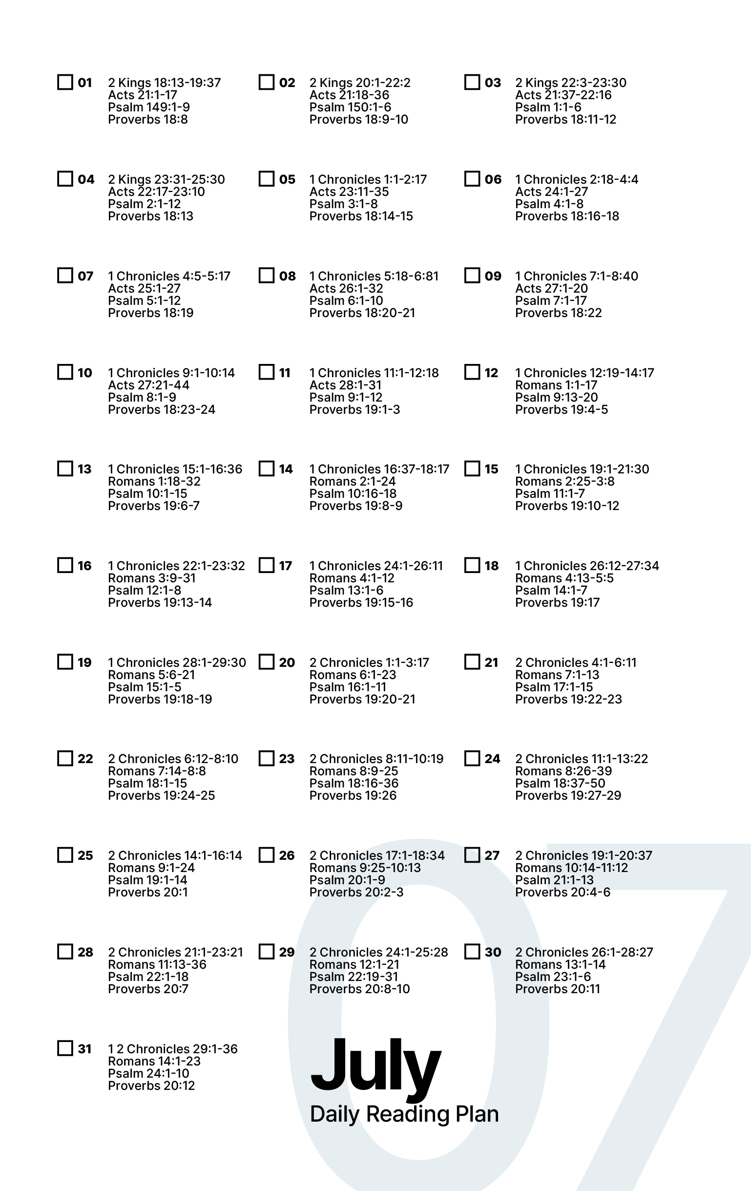 July Bible Reading Plan